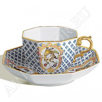 Чашка с восьмиугольным блюдцем, мозаика из цветов